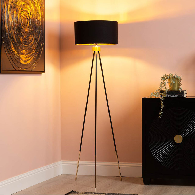 159cm Living Room Floor Lamp with Metal Base Tripod Lamp with Linen Shade